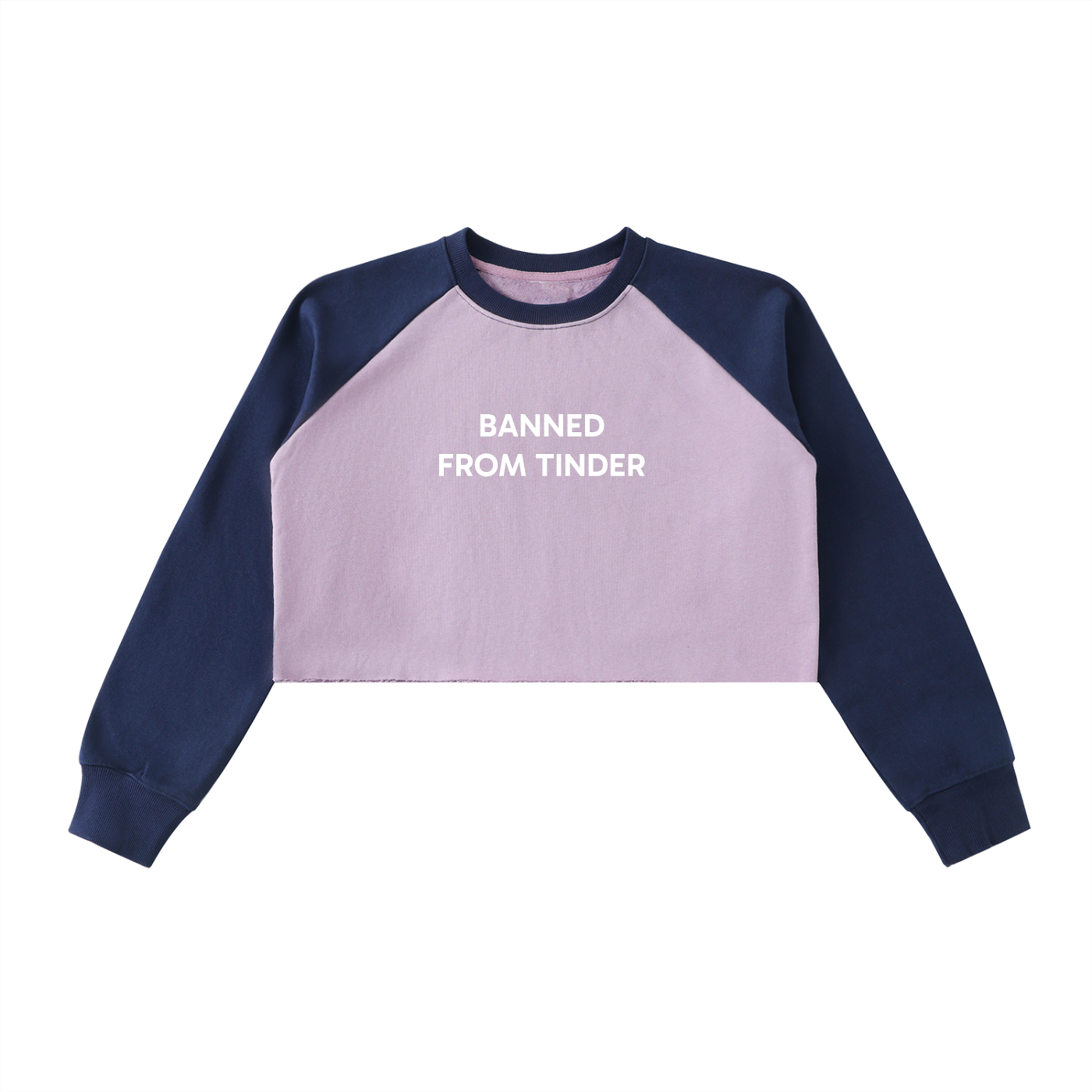 "Banned From Tinder" Raw-Hem Color-Block Raglan Crop Sweatshirt