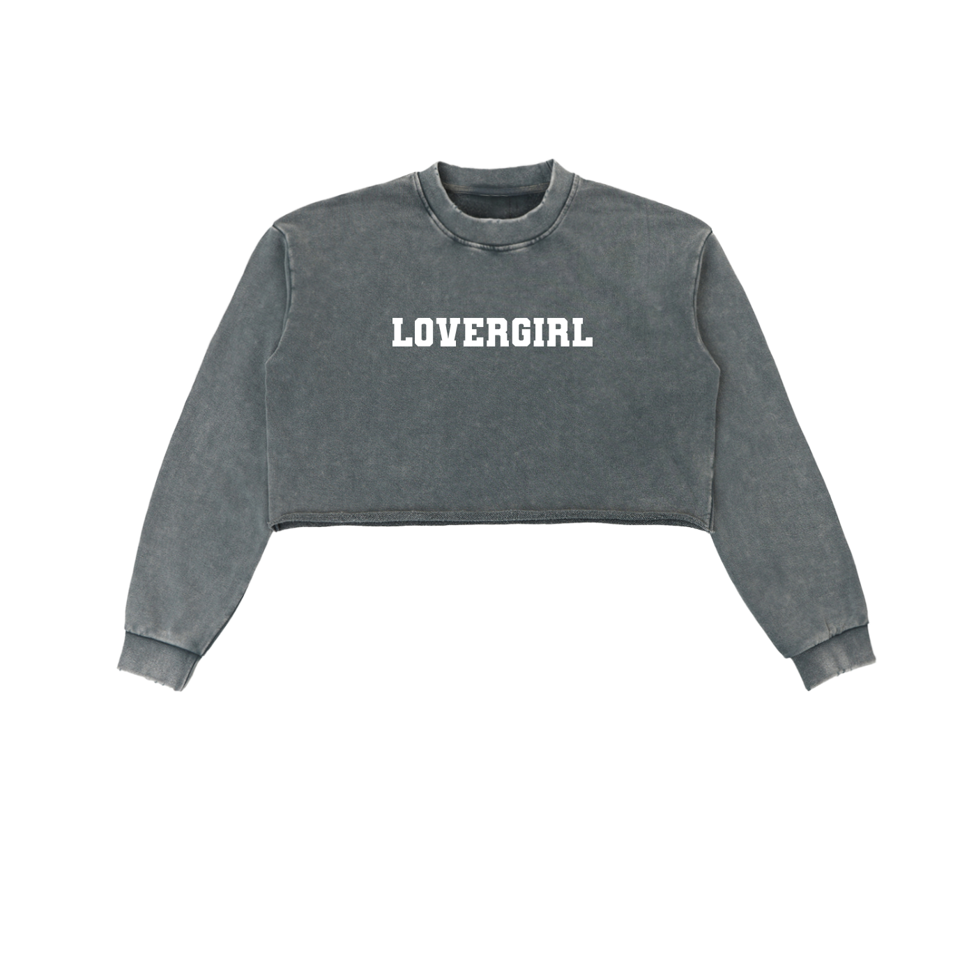 "Lovergirl" Snow Washed Raw Edge Cropped Sweatshirt