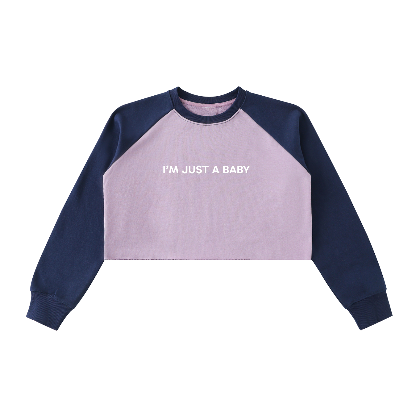 "I'm Just A Baby" Raw-Hem Color-Block Raglan Crop Sweatshirt