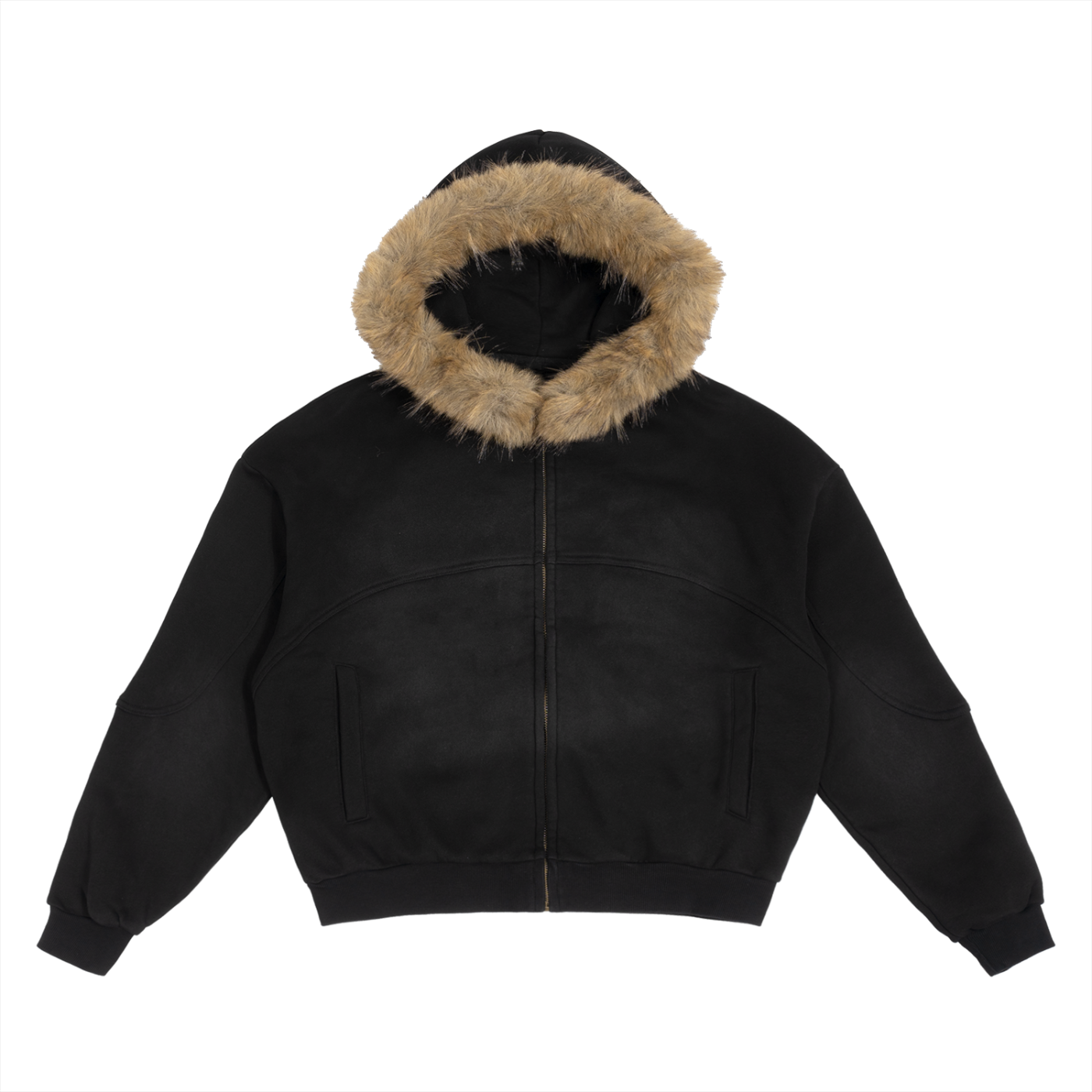 No Laws On Lower Wacker - Sun Fade Boxy Detachable Fur Hoodie