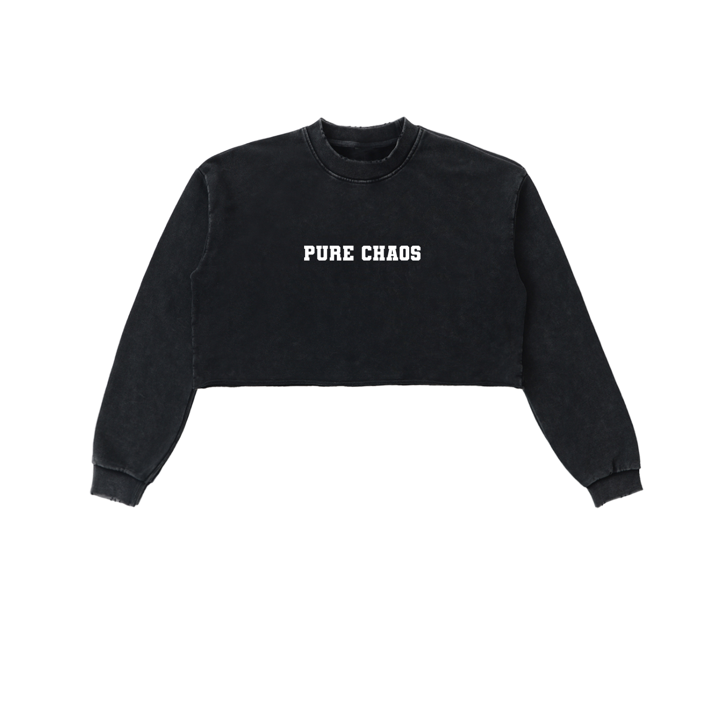 "Pure Chaos" Snow Washed Raw Edge Cropped Sweatshirt