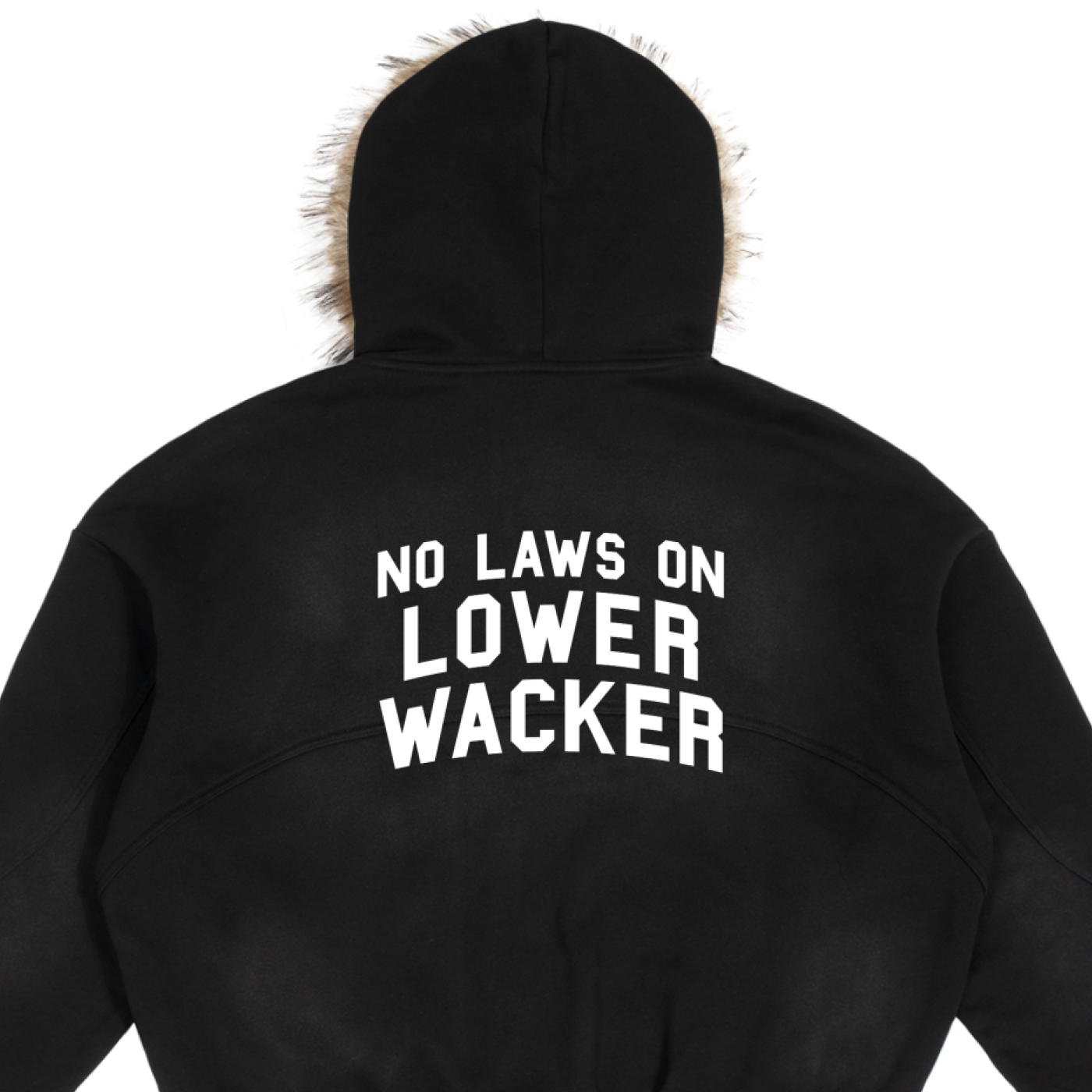 No Laws On Lower Wacker - Sun Fade Boxy Detachable Fur Hoodie